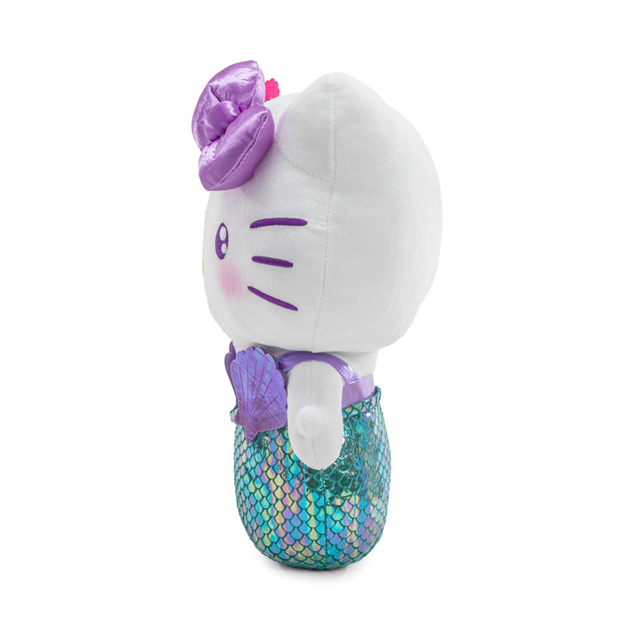Sanrio Hello Kitty purple mermaid plush toy with a cute mermaid tail and cheerful expression, soft and cuddly for kids.
