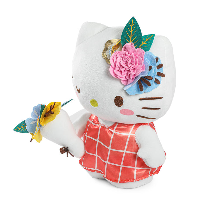 Sanrio Hello Kitty springtime plush toy featuring a soft, colorful plush with floral details and a cheerful expression.
