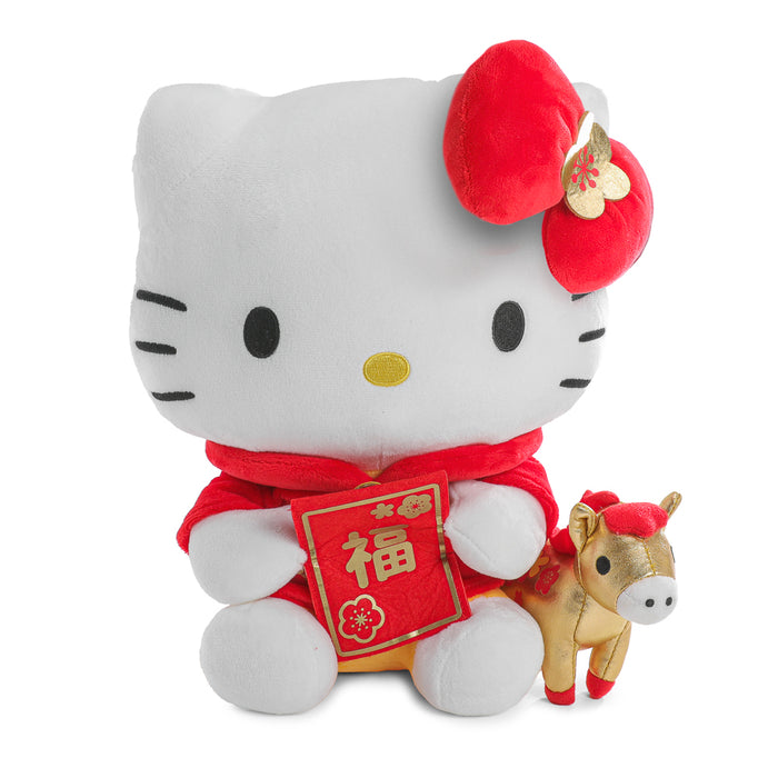 Sanrio Hello Kitty plush with a lucky horse, large soft stuffed toy, featuring Hello Kitty's signature look and a charming horse accessory.