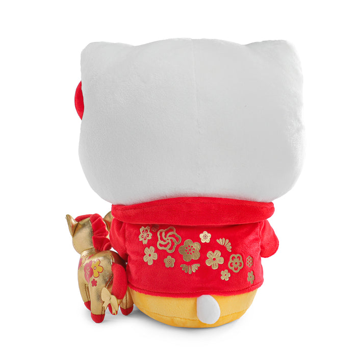 Large Sanrio Hello Kitty plush with a lucky horse, soft and cuddly stuffed animal for kids and collectors.