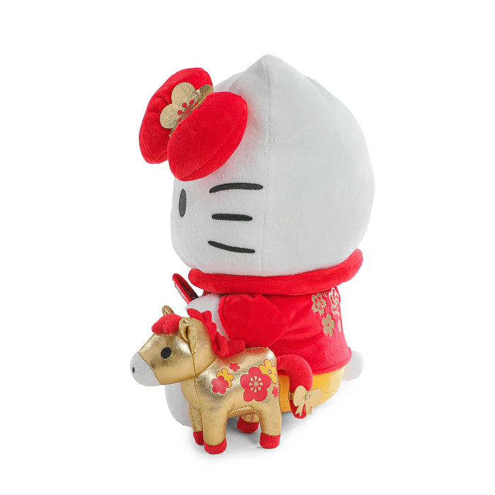 Sanrio Hello Kitty plush toy with a lucky horse, large and soft, perfect for cuddling and display.