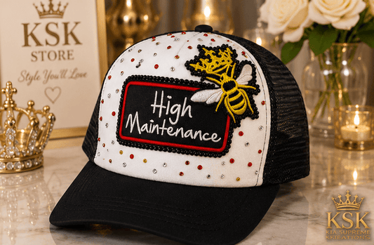 High Maintenance™ Rhinestone Trucker Hat – Kia Supreme Kreations product image 1