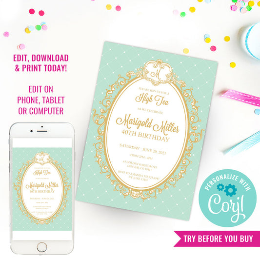 High Tea Birthday Party Invitation