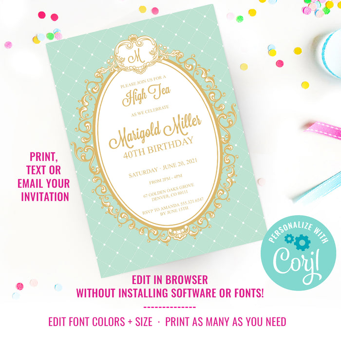 Princess High Tea Birthday Party Invitation