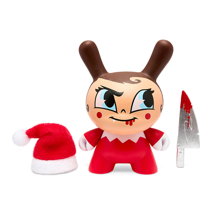 Kidrobot Holiday Dunny set featuring 3-inch Go Elf Yourself Nice & Evil Edition with red and green elf-themed designs.