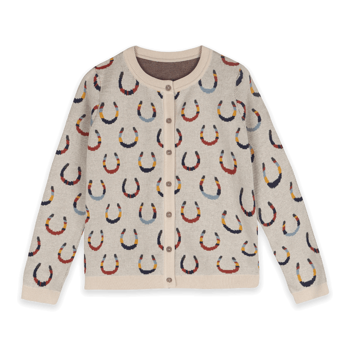 Horse Shoe Jacquard Knit Women's Cardigan, Organic Cotton - Front