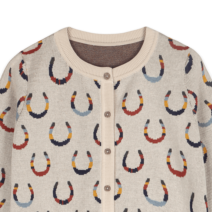 Horse Shoe Jacquard Knit Women's Cardigan, Organic Cotton - Detail