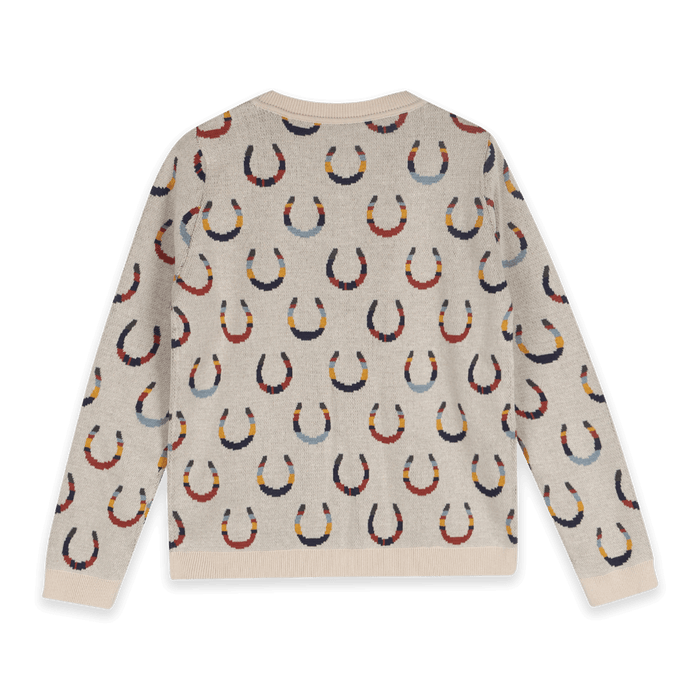 Horse Shoe Jacquard Knit Women's Cardigan, Organic Cotton - Back