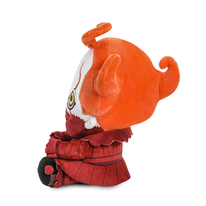 IT brand Blood Pennywise plush from Welcome to Derry, sitting with detailed blood-stained features, soft and cuddly horror collectible.