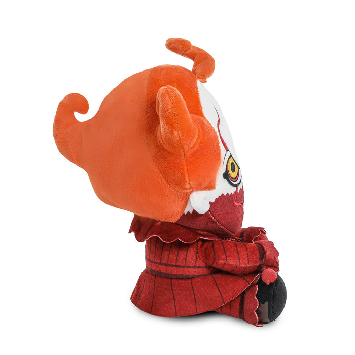IT Blood Pennywise Phunny plush sitting figure, soft toy inspired by IT horror movie, with blood-stained detailing.