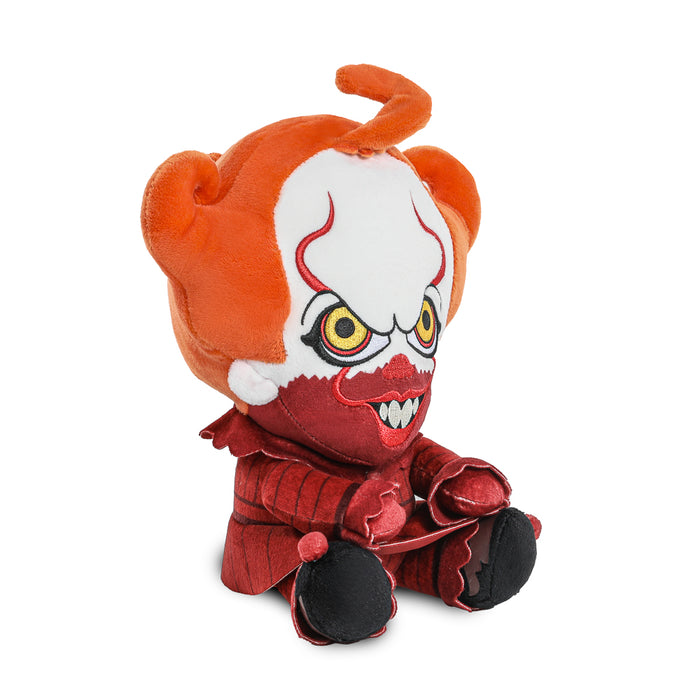 IT Blood Pennywise Phunny plush sitting figure from Welcome to Derry, featuring detailed blood-stained clown design.