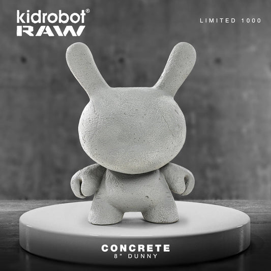 8-inch Kidrobot RAW Concrete Dunny figure, limited edition collectible art toy with a textured concrete finish.