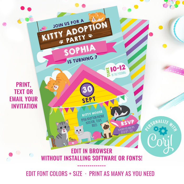 Kitty Adoption Party Invitation for Girls | Pet Party