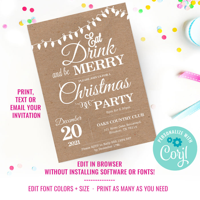 Christmas Eat Drink And Be Merry Party Invitation
