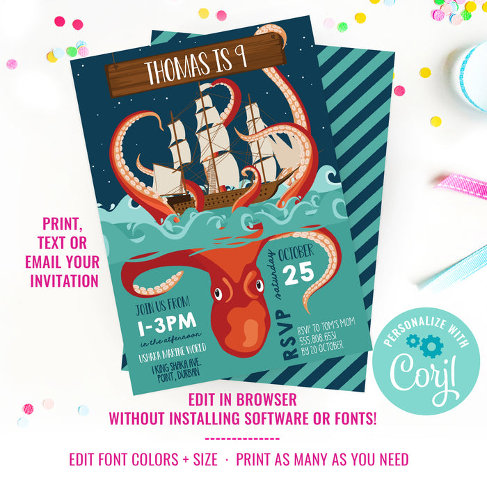 Kraken Birthday Party Invitation