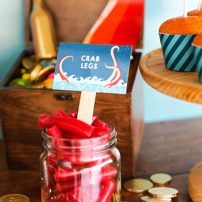 Kraken Birthday Party Food Tent Cards
