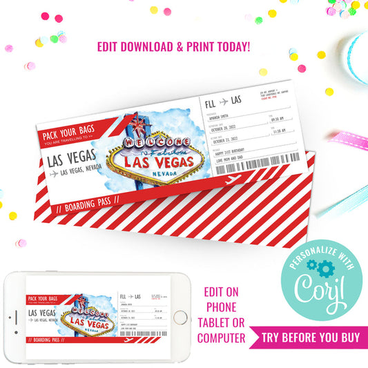 Las Vegas Surprise Vacation Gift Ticket | Travel Ticket Surprise