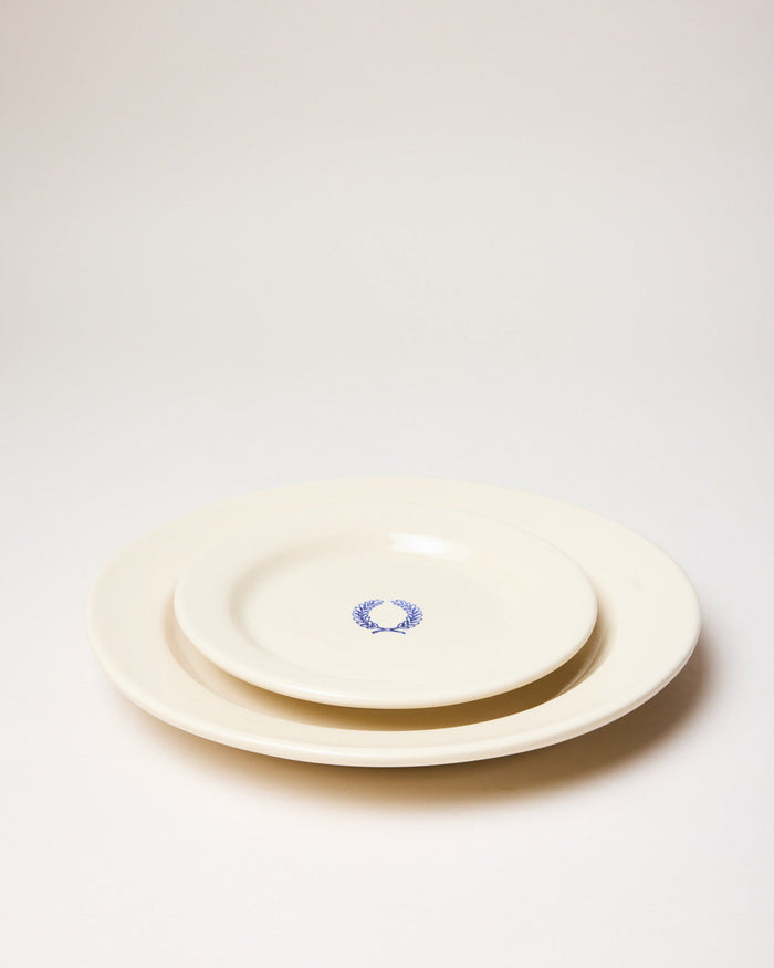 Laurel Stoneware Plates — two plate sizes stacked; Farmhouse Pottery