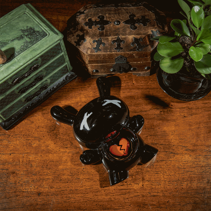 Kidrobot L.I.E. Dunny ceramic ashtray Burned Edition, featuring a unique Dunny design with dark, textured details and exclusive artwork.