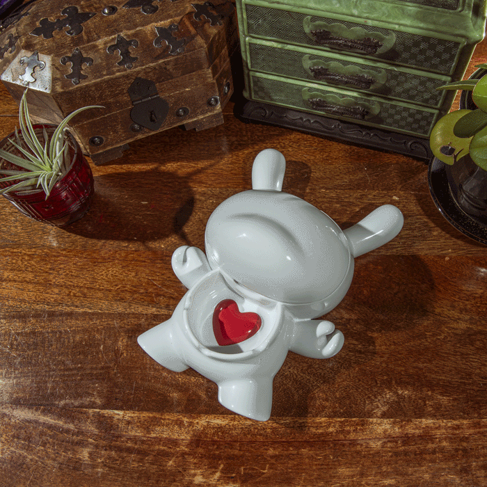 Kidrobot L.I.E. Dunny ceramic ashtray in Heartstruck edition, featuring a colorful love-themed Dunny character design.