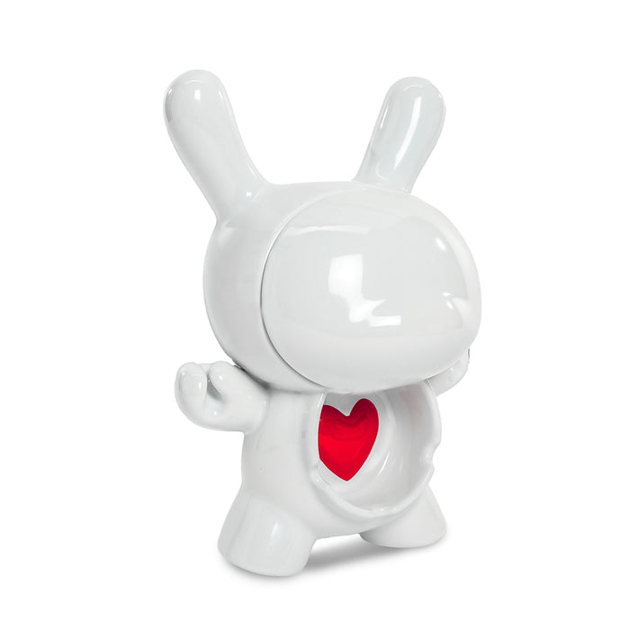 Kidrobot L.I.E. Dunny ceramic ashtray, PURE Edition, featuring a heart-shaped design with love-themed artwork.