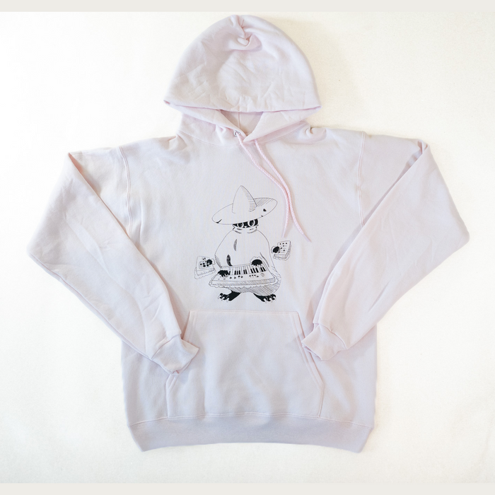 Maestro (keys wizard) graphic hoodie from Cryptid Records in light pink