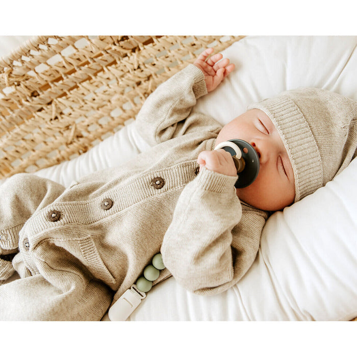 Milan Earthy Knit Baby Round Hat (Organic Cotton) - Dusty Blue