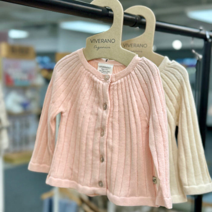 Milan Knit Baby Girl Rib Cardigan Sweater (Organic Cotton) - 2 Colors