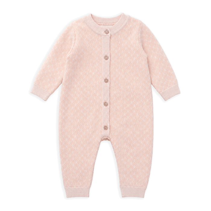 Organic Cotton Milan Knit Baby Jacquard Jumpsuit, Blush
