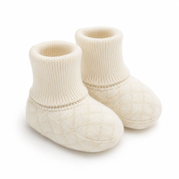 Organic Cotton Milan Knit Baby Jacquard Booties, Dove White