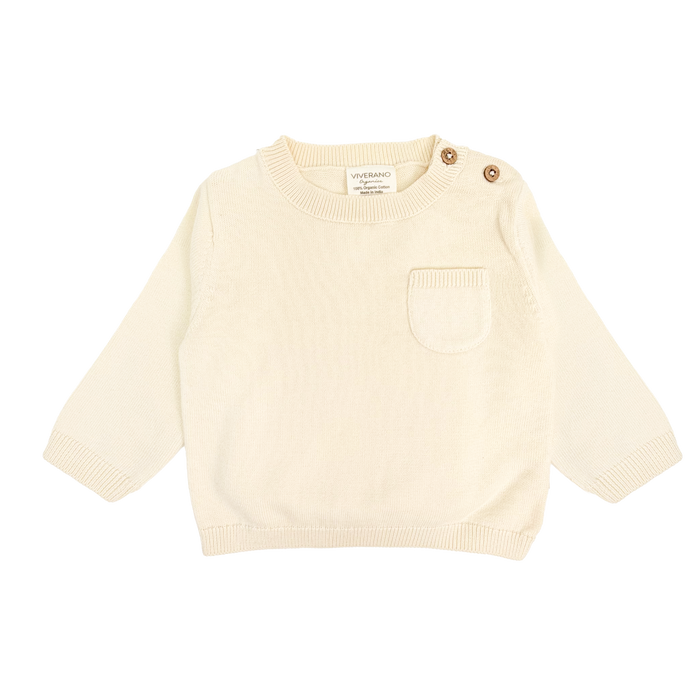 Milan Knit Baby Side Button Pullover (Organic Cotton) - Cream Front