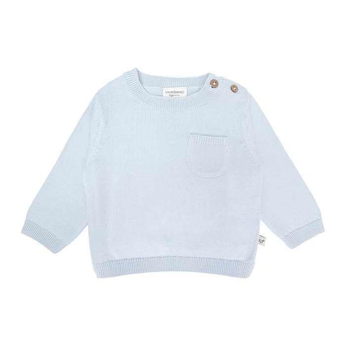 Milan Knit Baby Side Button Pullover (Organic Cotton) - Sky Blue Front