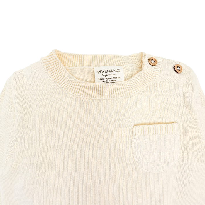 Milan Knit Baby Side Button Pullover (Organic Cotton) - Cream Detail