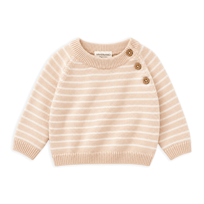 Organic Cotton Milan Knit Baby Stripe Button Pullover, Oat Heather