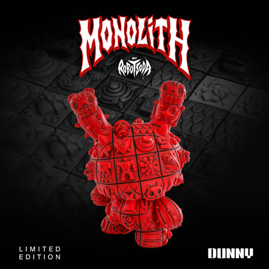 Limited edition ROBOT SODA Monolith Dunny 8-inch sculpted vinyl art figure in Sangre edition with fiery design.