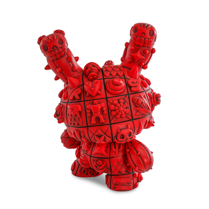 8-inch MONOLITH Dunny art figure by ROBOT SODA, Sangre Edition, with fiery sculpted vinyl design and limited to 150 pieces.