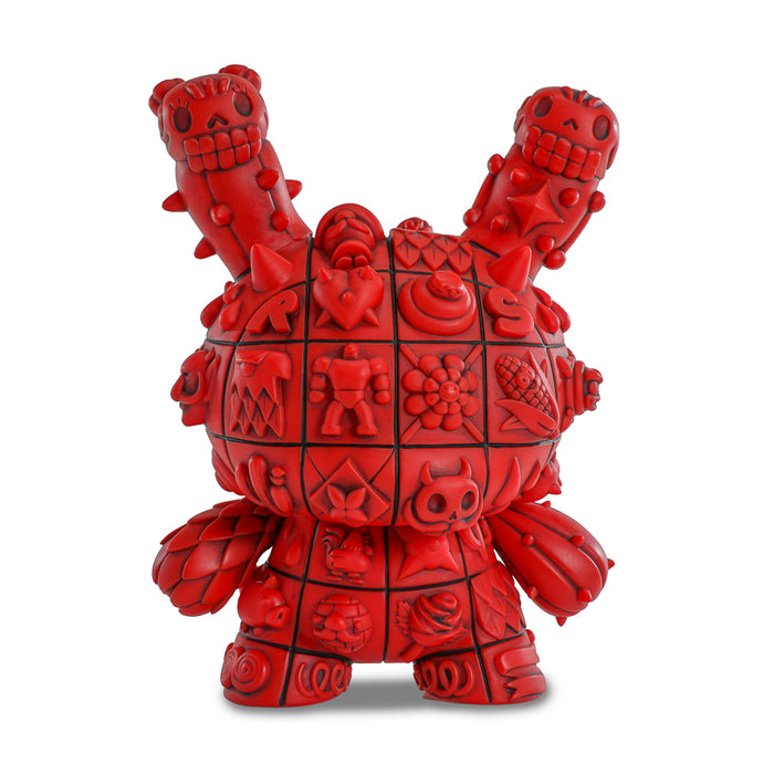 8-inch ROBOT SODA MONOLITH Dunny art figure in Sangre Edition, featuring sculpted vinyl design with fiery red and orange details.