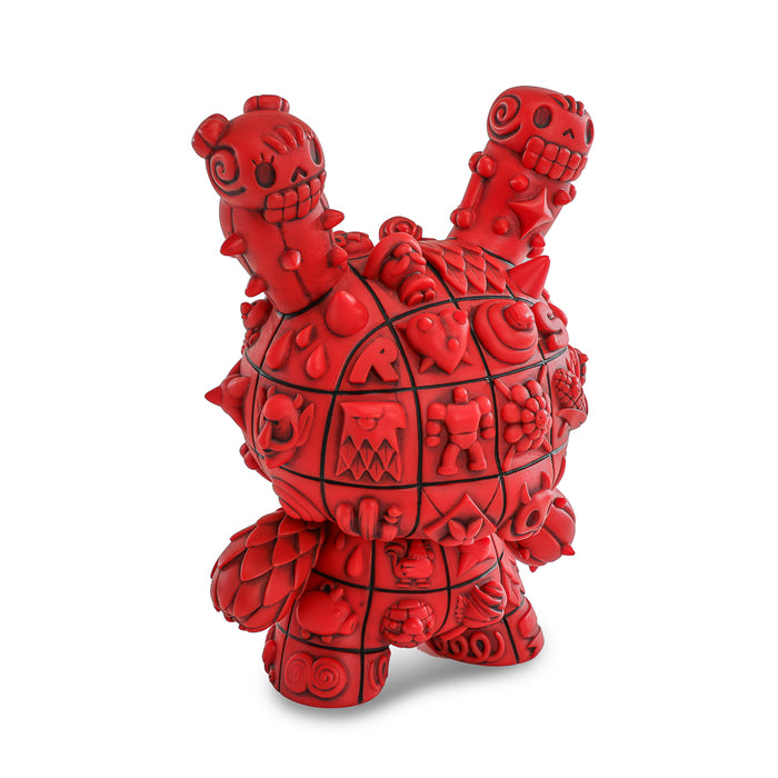 8-inch MONOLITH Dunny art figure by ROBOT SODA, Sangre Edition, featuring sculpted vinyl design in vibrant fuego colors.