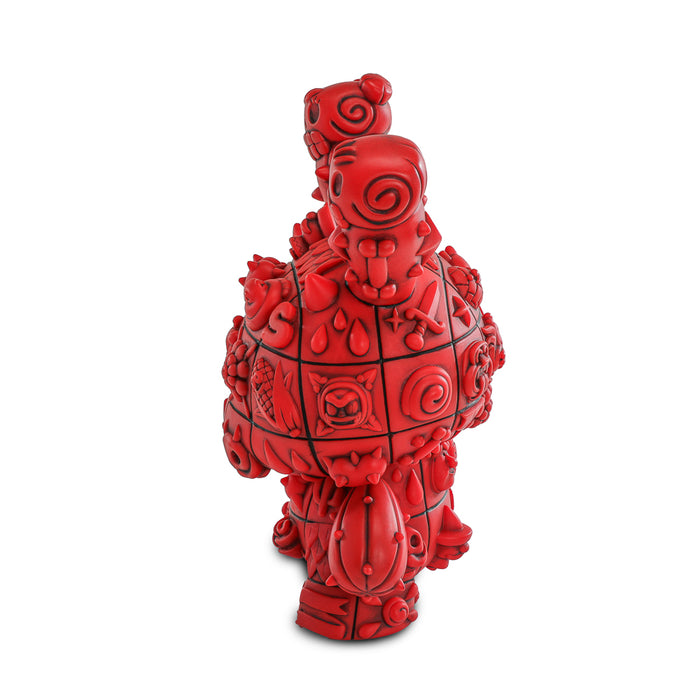 8-inch ROBOT SODA MONOLITH Dunny art figure in Sangre Edition with fiery design, limited to 150 pieces, sculpted vinyl collectible.