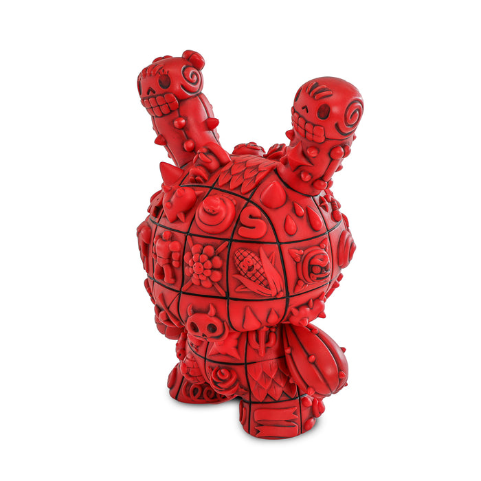 8-inch MONOLITH Dunny art figure by ROBOT SODA in Sangre Edition, featuring sculpted vinyl with fiery design and limited edition details.
