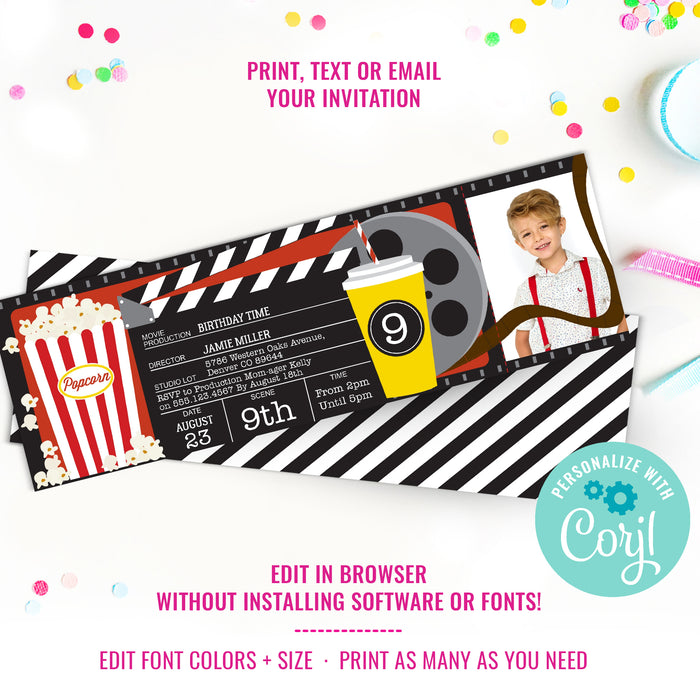 Movie Party Ticket Photo Invitation