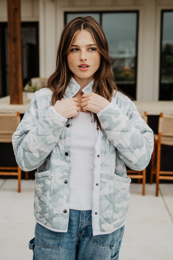 Muted Green Camo Quilted Jacket // SHIPS IN 1-2 WEEKS
