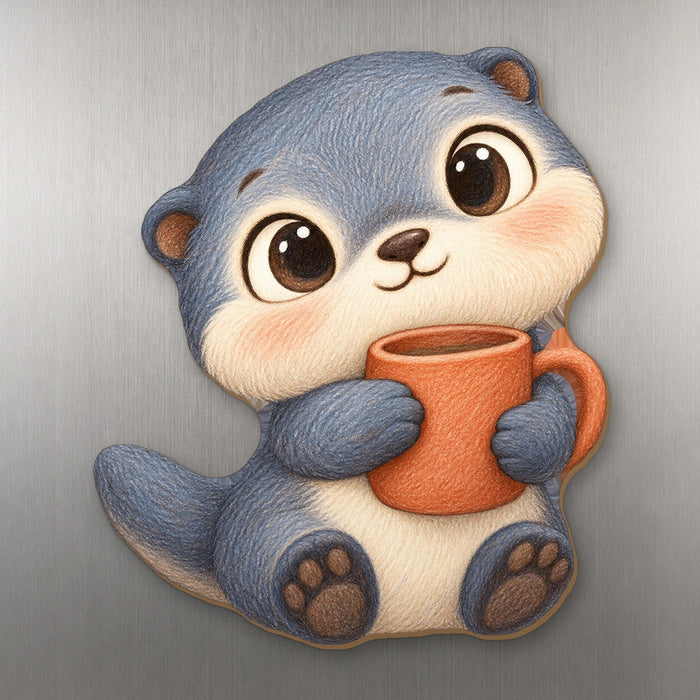 My Otter Half wood magnet M218 on a stainless steel fridge, made in USA