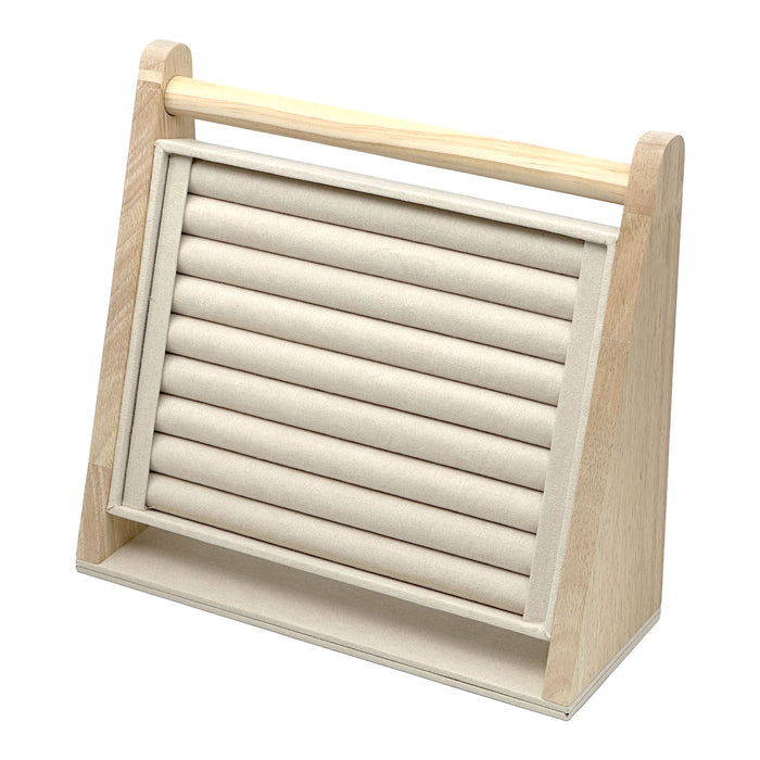 Natural Light Oak Wood and Cream Microfiber Ring Jewelry Display Stand
