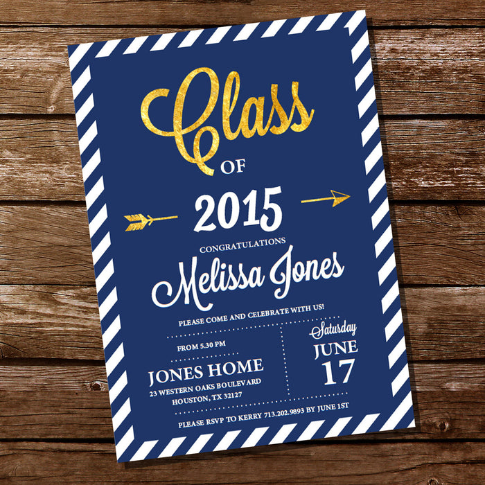 Navy Blue and Gold Graduation Invitation