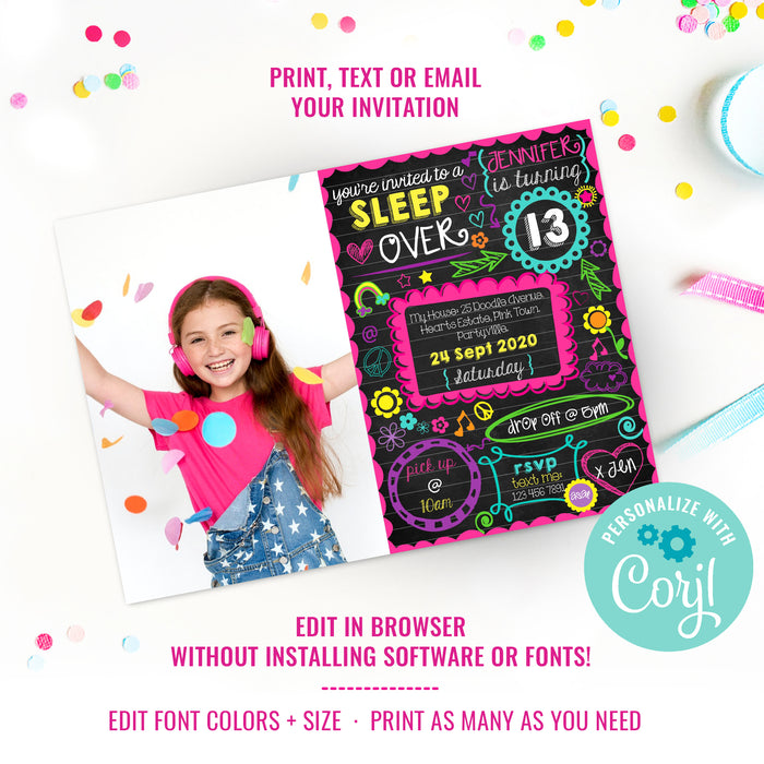Tween doodle photo party invitation