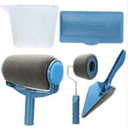 Refillable paint roller kit with easy-pour jug and flocked edger for no-mess DIY home painting