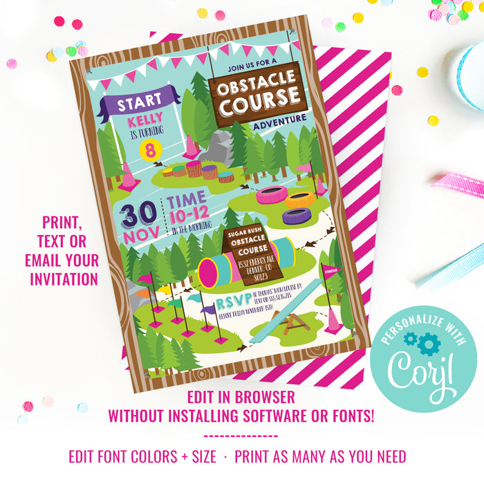 Obstacle Course Party Invitation For Girls | Outdoor Adventure Party