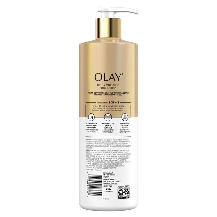 Back of pack Olay Daily Recovery and Hydration Body Lotion 17oz