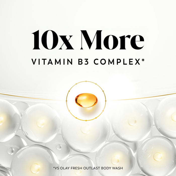 Vitamin capsule. 10x more Vitamin B3 complex*. *Vs Olay Fresh Outlast Body Wash
